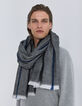 Men&rsquo;s grey scarf with indigo stripe & chevron motif-6