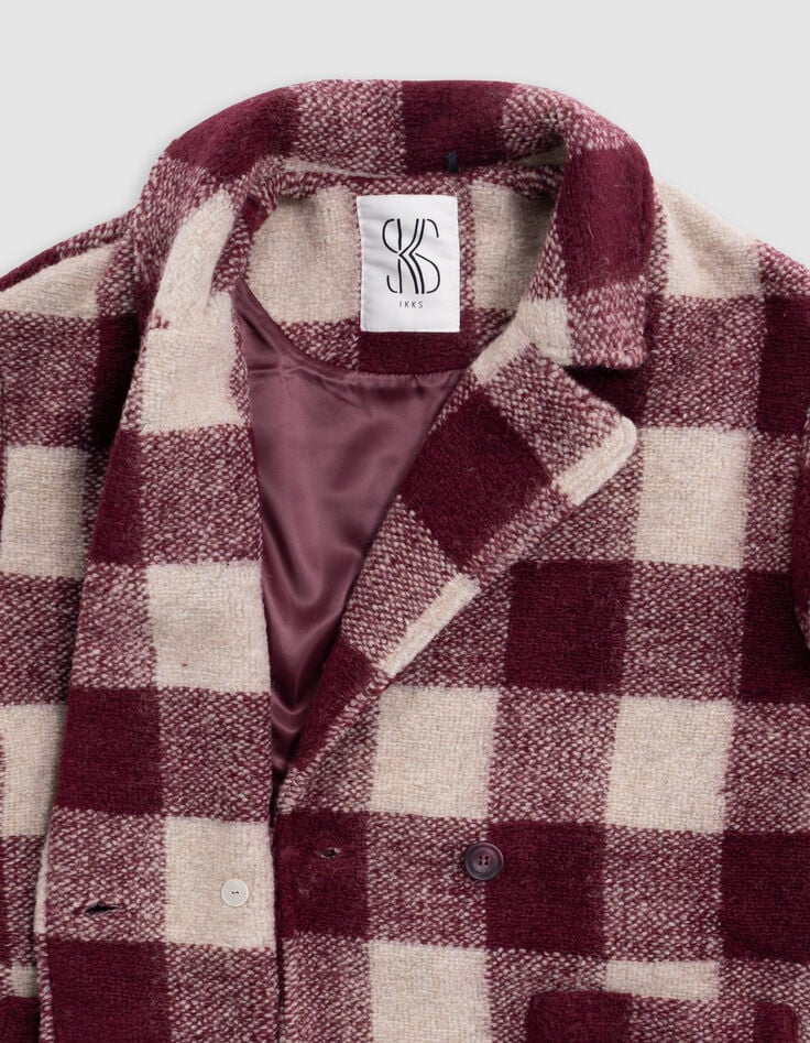 Girl's burgundy wool plaid coat-5 Girl's burgundy wool plaid coat-5