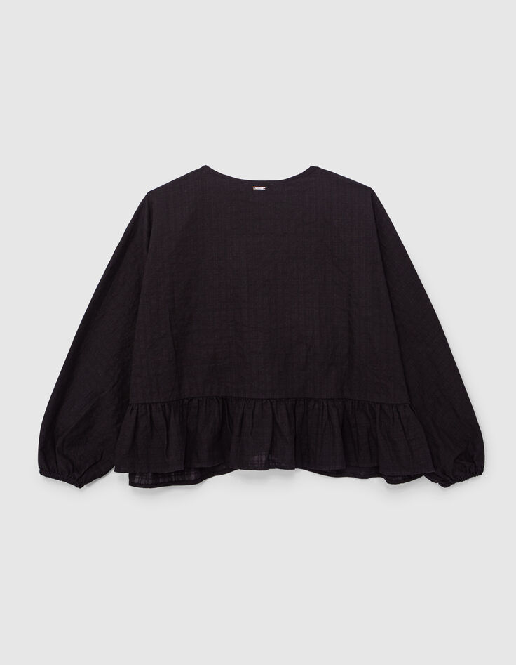Girls’ black buttoned wide blouse with peplum-3