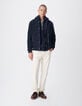 Donkerblauw su&egrave;de herenjack met afneembare capuchon-1