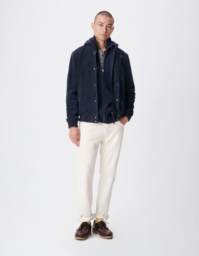 Donkerblauw su&egrave;de herenjack met afneembare capuchon - IKKS