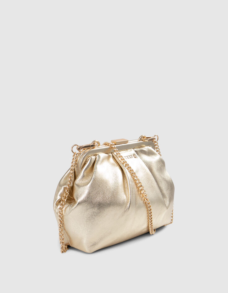 Goldfarbene Damenbeuteltasche aus Metallic-Leder-6