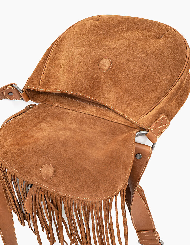 Sac besace The Waiter en cuir camel détails franges femme-4