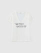 Gebroken wit T-shirt met tekst en strass Dames-7
