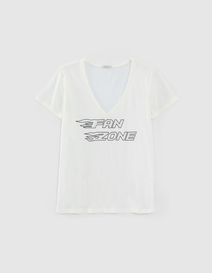 Gebroken wit T-shirt met tekst en strass Dames-7 Gebroken wit T-shirt met tekst en strass Dames-7