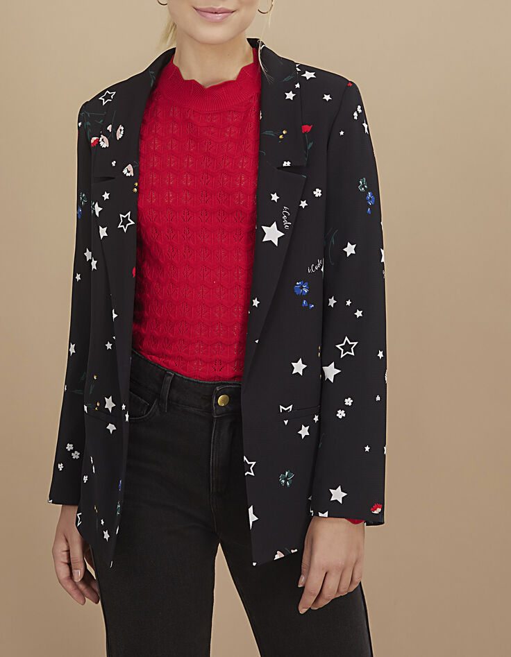 Veste de costume noire imprimé fleurs multico I.Code-2 Veste de costume noire imprimé fleurs multico I.Code-2