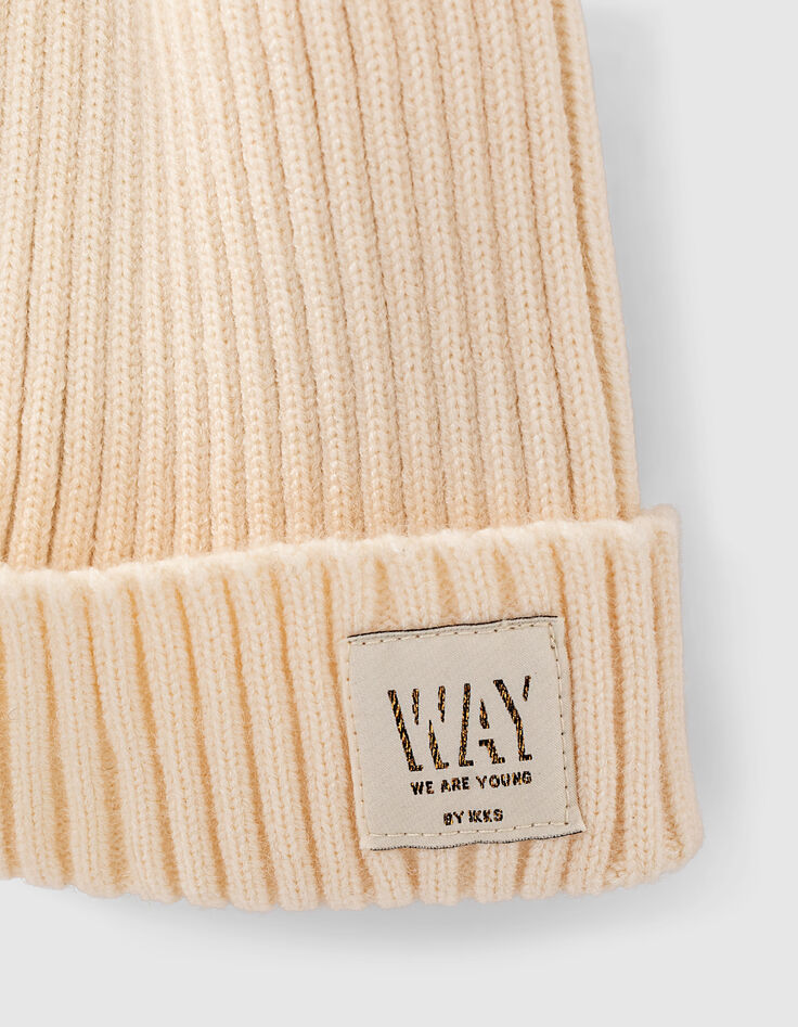 Girls’ ecru ribbed knit beanie-2