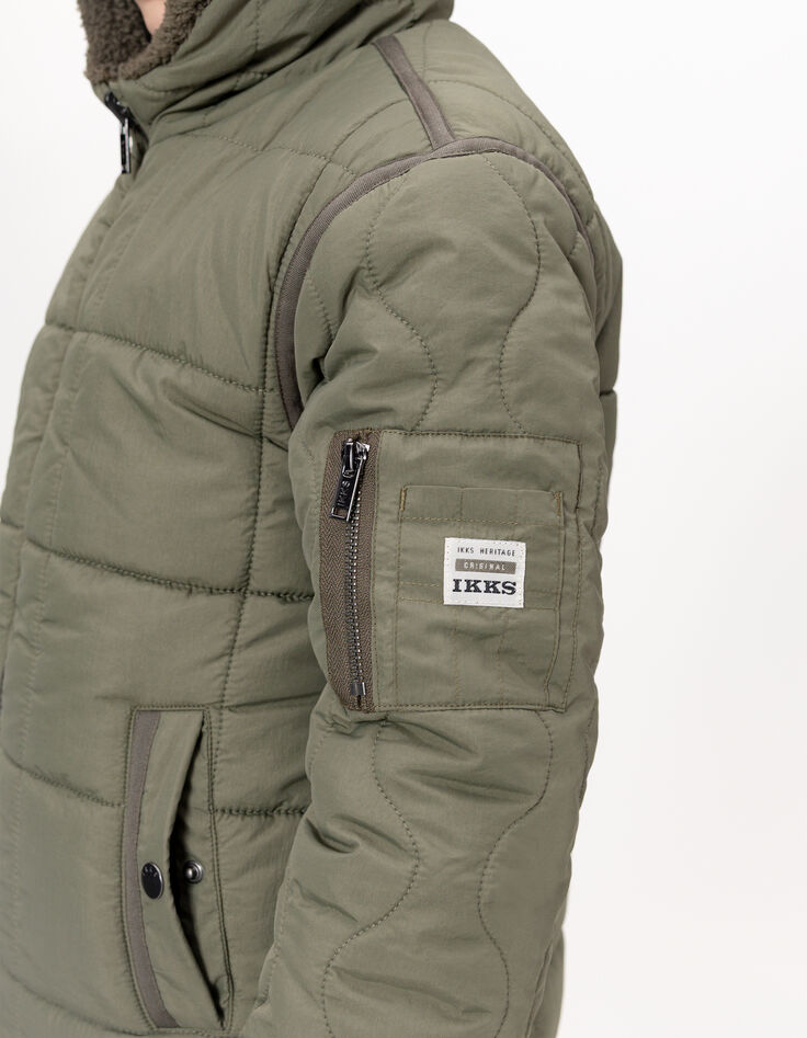 Wendbare Herren-Daunenjacke khaki Nylon gesteppt Sherpa-2
