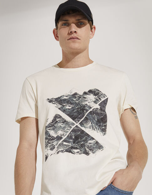 Men’s ecru T-shirt with khaki mountain image