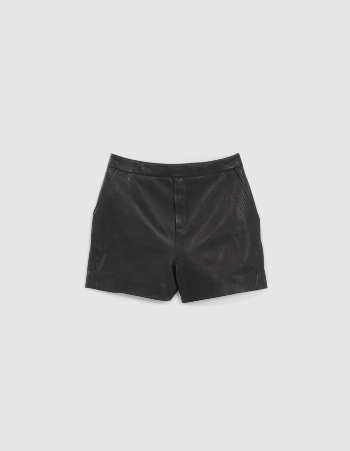 Pure Edition – Women’s black leather topstitched shorts - IKKS