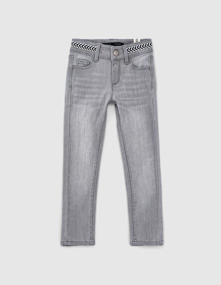Jean slim light grey brod&eacute; sequins &agrave; la taille fille -3