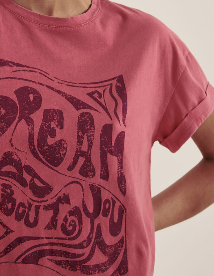 Rosa Damen-T-Shirt aus Biobaumwolle mit Schriftzug - IKKS