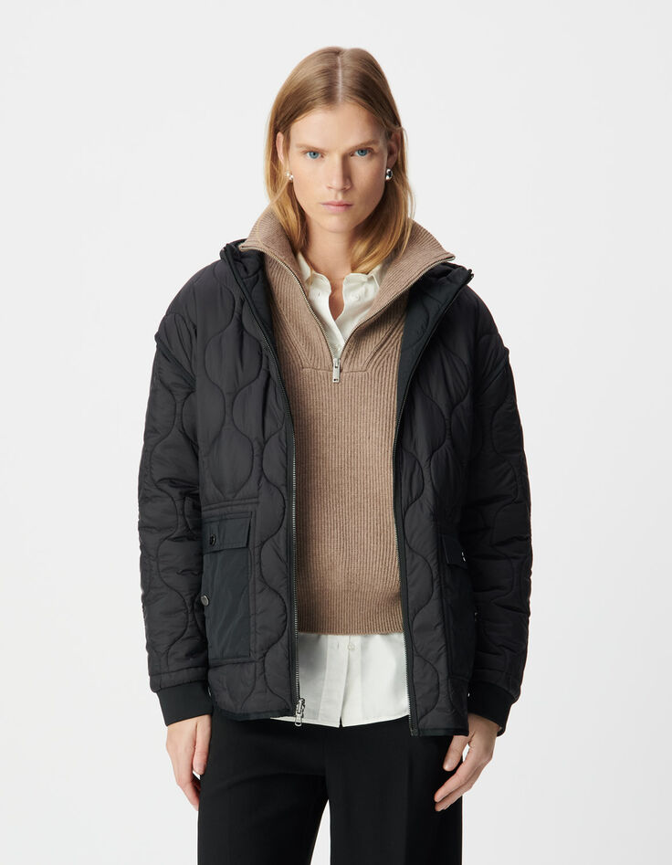 Plumas fino reversible negro acolchado mujer-2