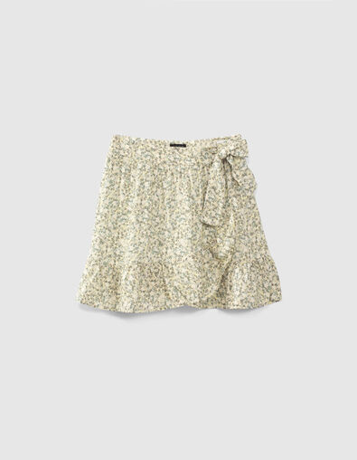 Jupe courte écrue imprimé fleurs Ecovero® fille  - IKKS