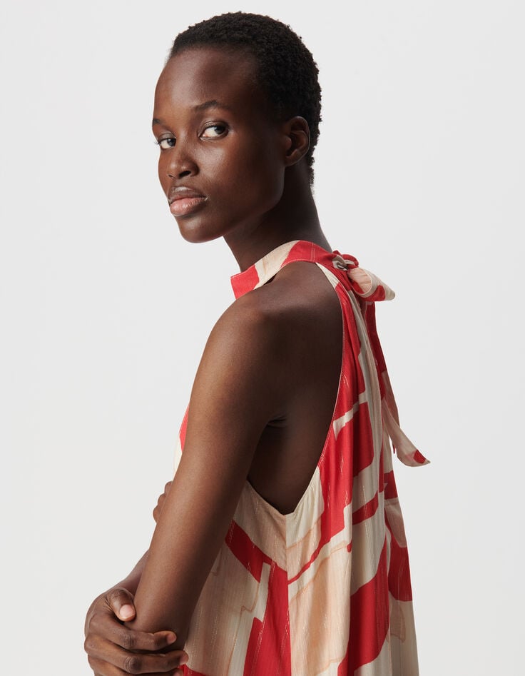 Rotes Maxikleid mit geometrischem Muster für Damen-4