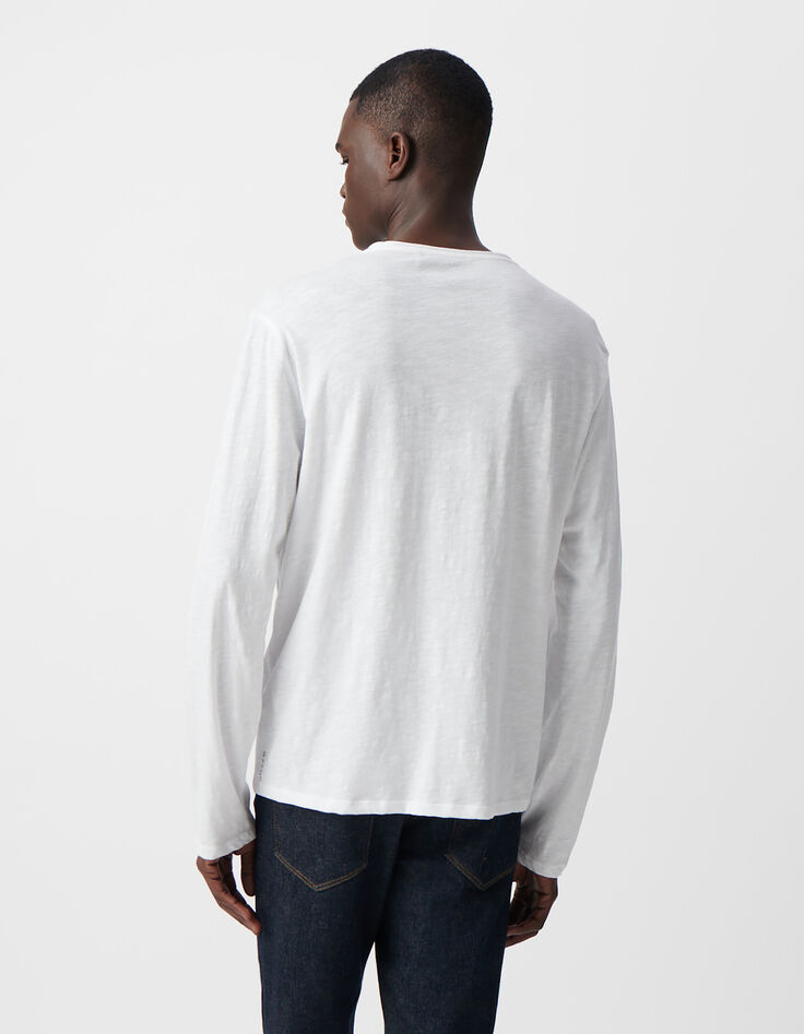 Wit T-shirt De Essential ronde hals lange mouwen Heren-3
