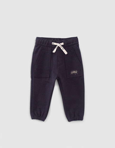 Baby boys’ navy mixed fabric joggers with pockets