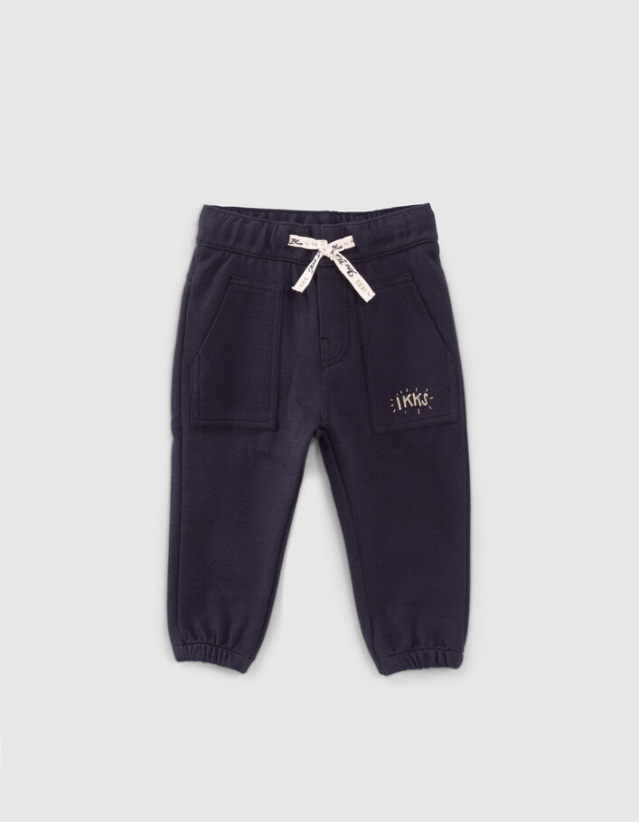 Baby boys’ navy mixed fabric joggers with pockets - IKKS