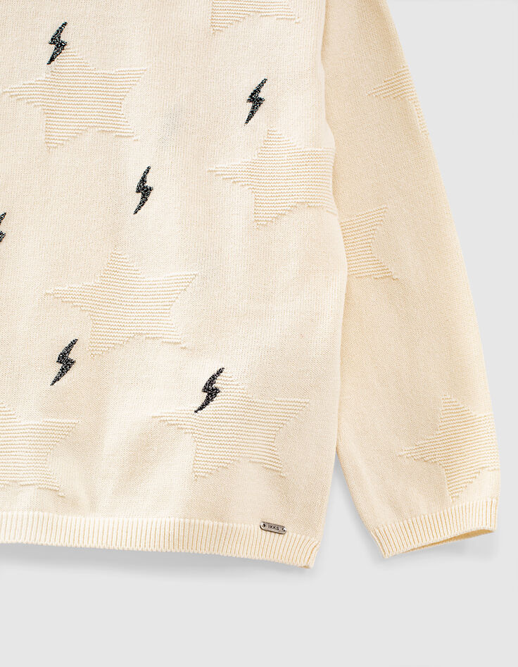 Girls’ ecru knit sweater + star motif/lightning embroidery-4 Girls’ ecru knit sweater + star motif/lightning embroidery-4