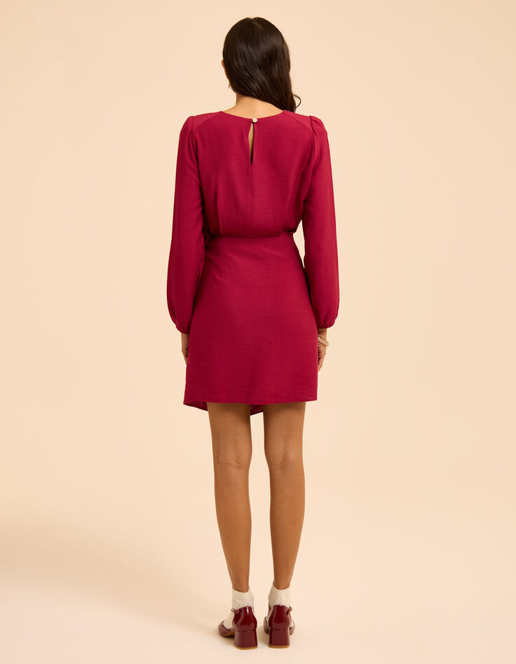 Robe manches longues rose &agrave; nouer c&ocirc;t&eacute; I.Code-4