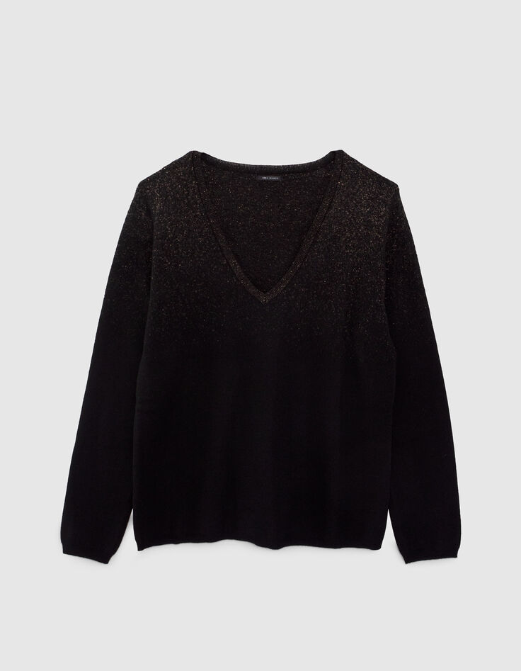 Pull noir tricot pailleté haut du corps Femme-1