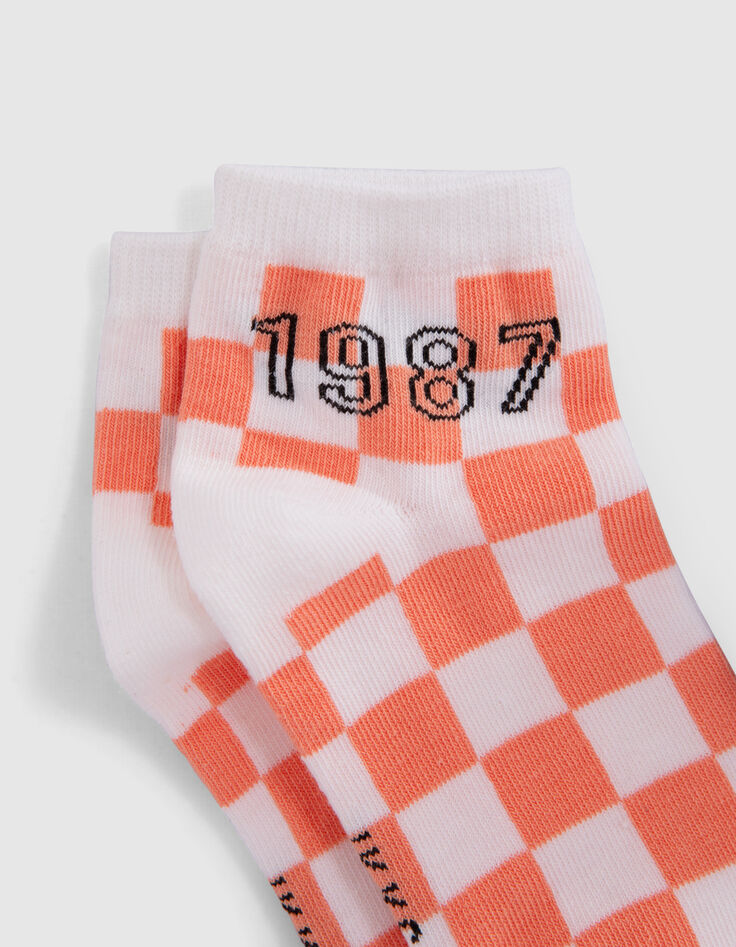 Calcetines naranja damero y violeta niño-2