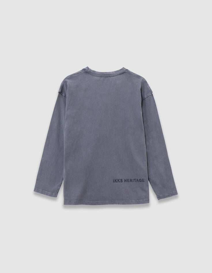 T-shirt manches longues bleu coton bio poche tricot garçon-7