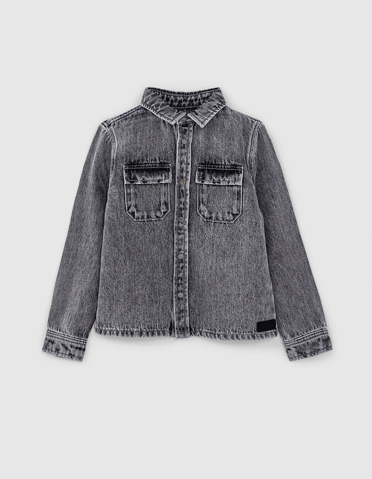 Gemêleerd antracietgrijs jeanshemd jongens  -2