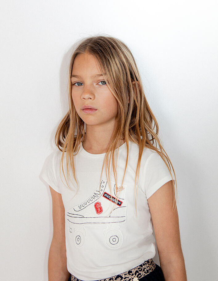 Girls' off-white T-shirt with lace skate - IKKS