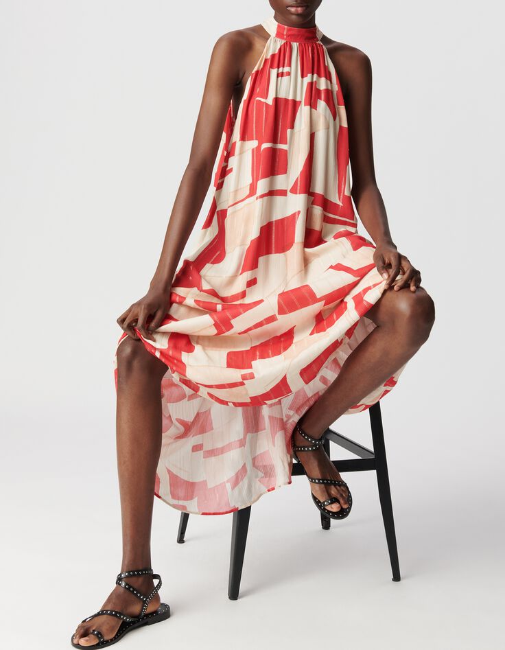 Robe longue rouge imprim&eacute; g&eacute;om&eacute;trique Femme-2