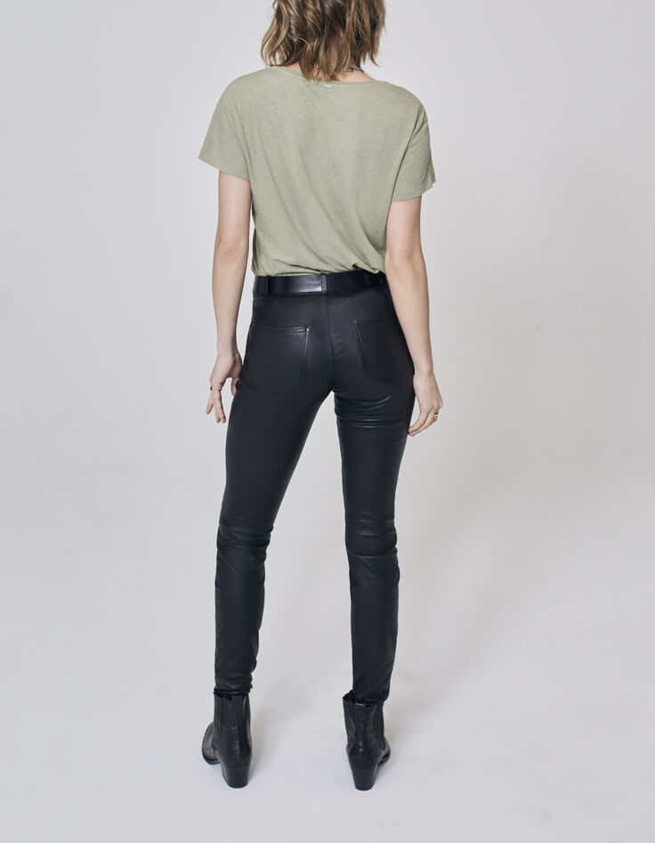 Women’s khaki cotton T-shirt with butterfly image-2