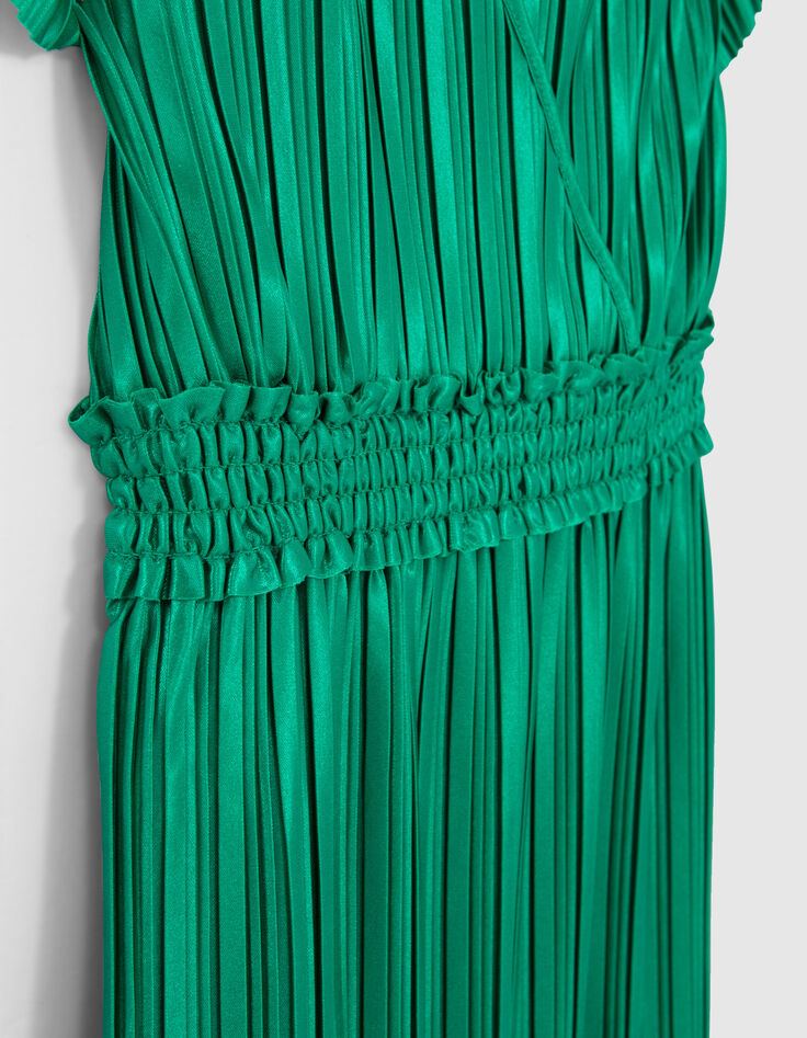 Vestido largo verde plisado niña-7