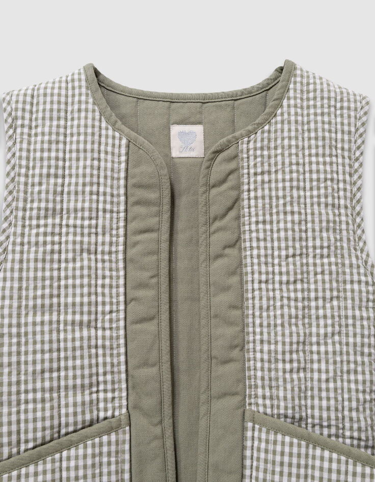 &Auml;rmellose, wendbare Weste in Khaki und Gingham M&auml;dchen-2