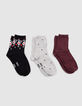 Girls’ black, burgundy and grey socks-1