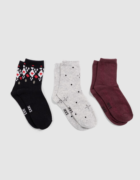 Girls’ black, burgundy and grey socks - IKKS
