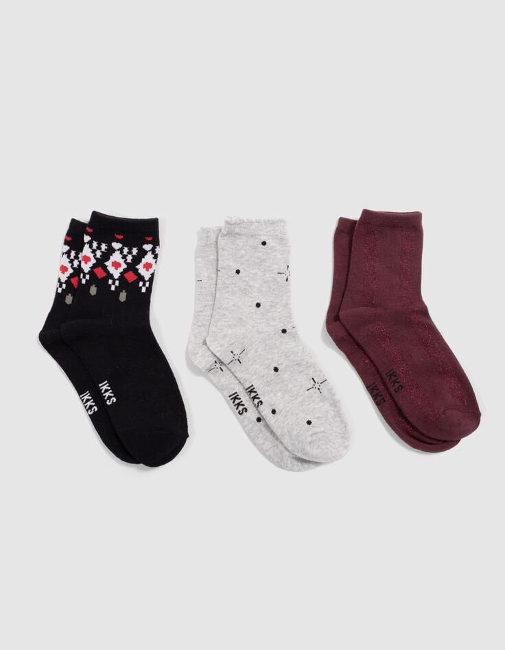 Girls’ black, burgundy and grey socks-1 Girls’ black, burgundy and grey socks-1