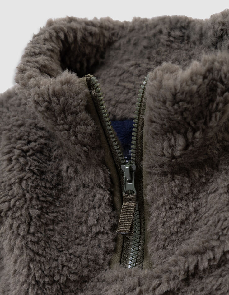 Boys’ khaki sherpa zipped neck warmer-2