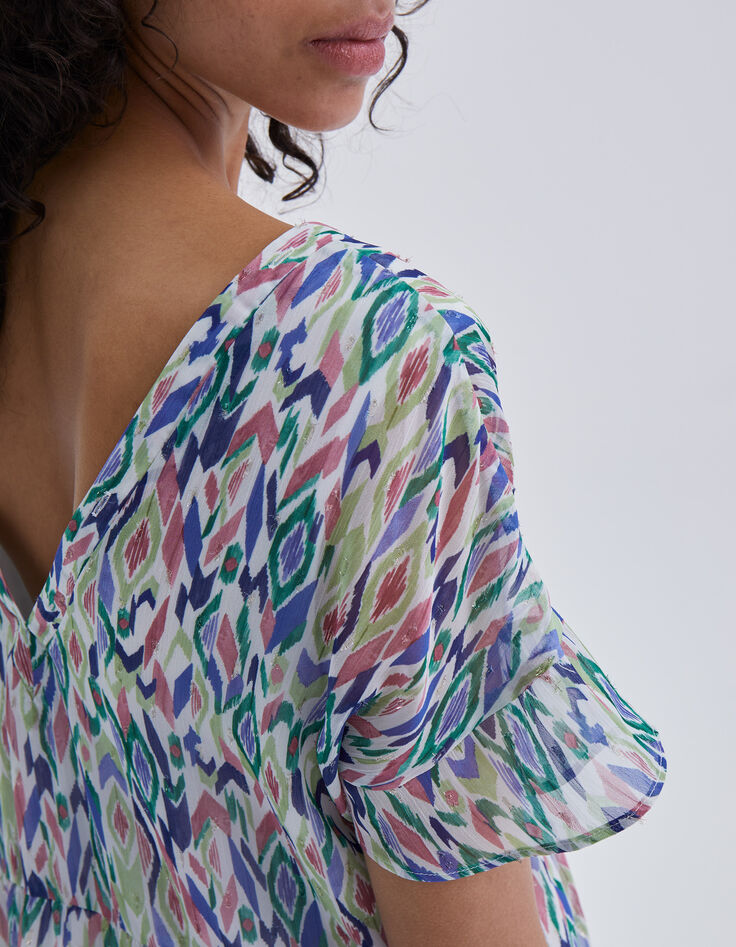 Women’s ecru ikat diamond print dress with laced back-4