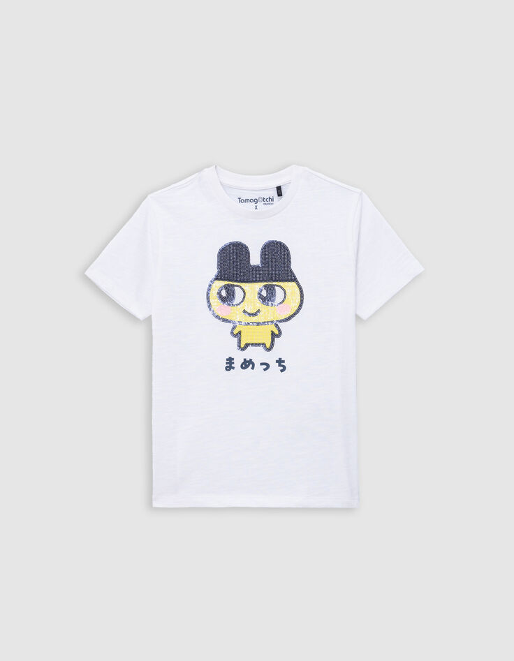T-shirt blanc bio sequins TAMAGOTCHI x IKKS garçon-2