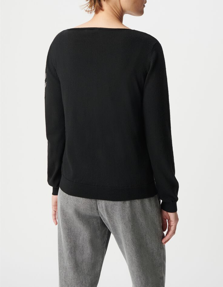 Schwarzer Damenstrickpullover in Army-Optik-3