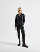 Women&rsquo;s black lambskin leather long jumpsuit-4