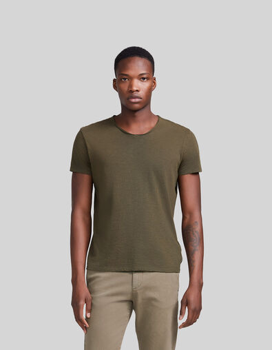 Men’s Essential dark khaki V-neck t-shirt - IKKS