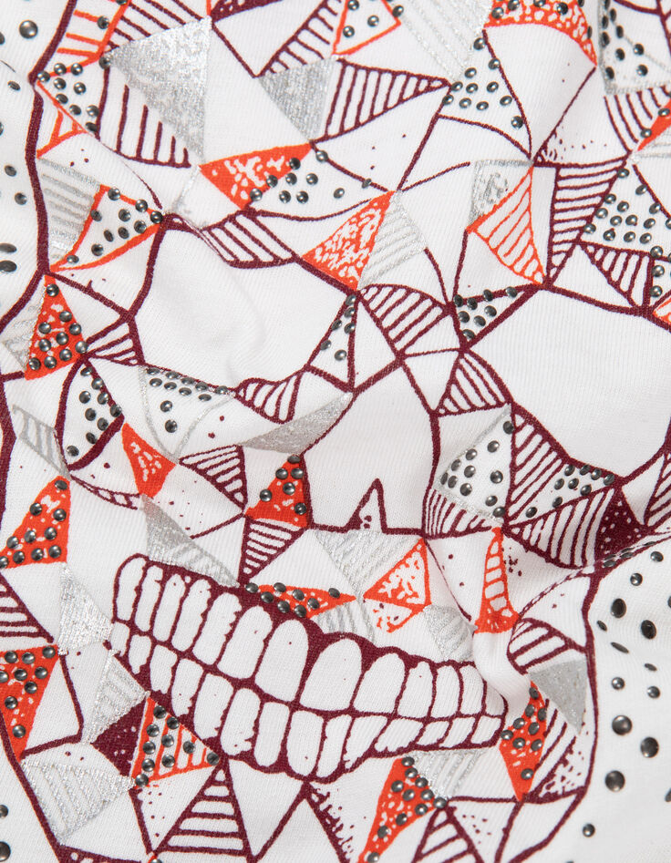 Wit T-shirt doodshoofdopdruk en studs Dames-6