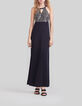 Vestido largo negro plastrón bordado cuentas metal mujer-1