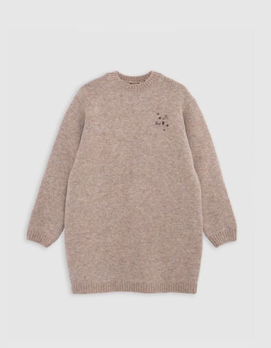 Gebreide meisjesjurk in beige met lurexborduursel - IKKS