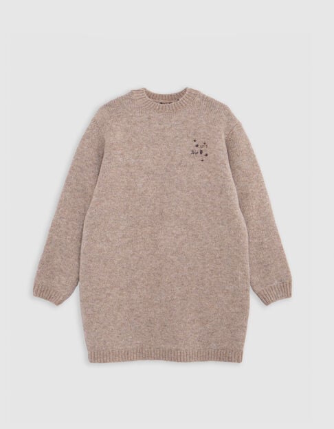 Gebreide meisjesjurk in beige met lurexborduursel Gebreide meisjesjurk in beige met lurexborduursel - IKKS
