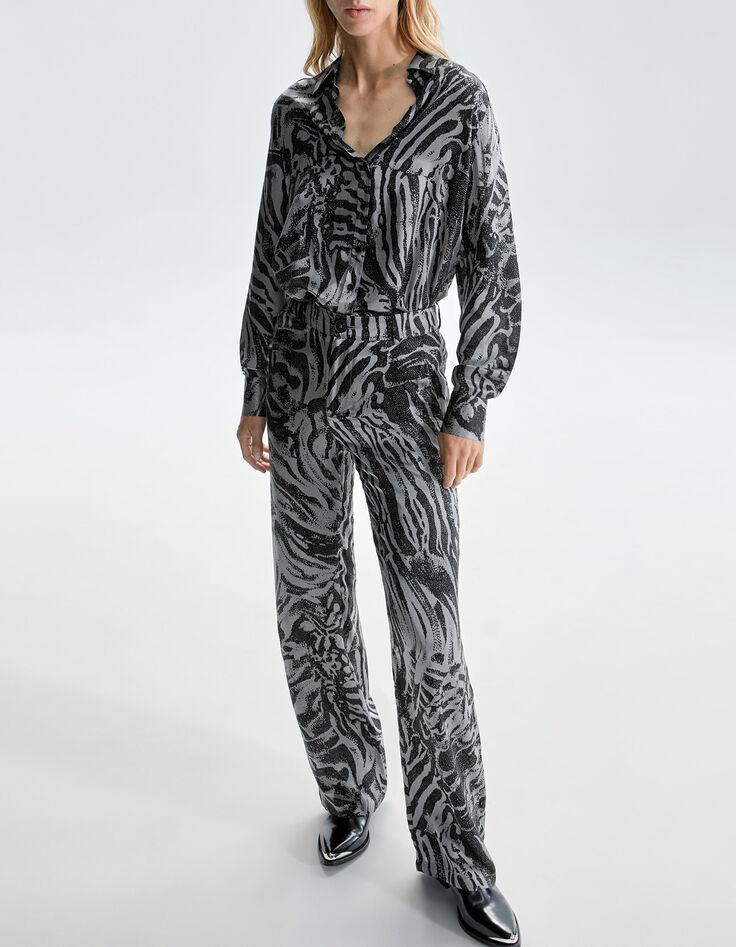 Pure Edition-Wijde grijze broek zebraprint Dames-2