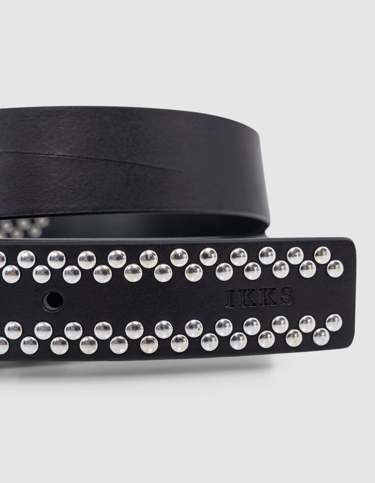 Women's black leather studded belt-4