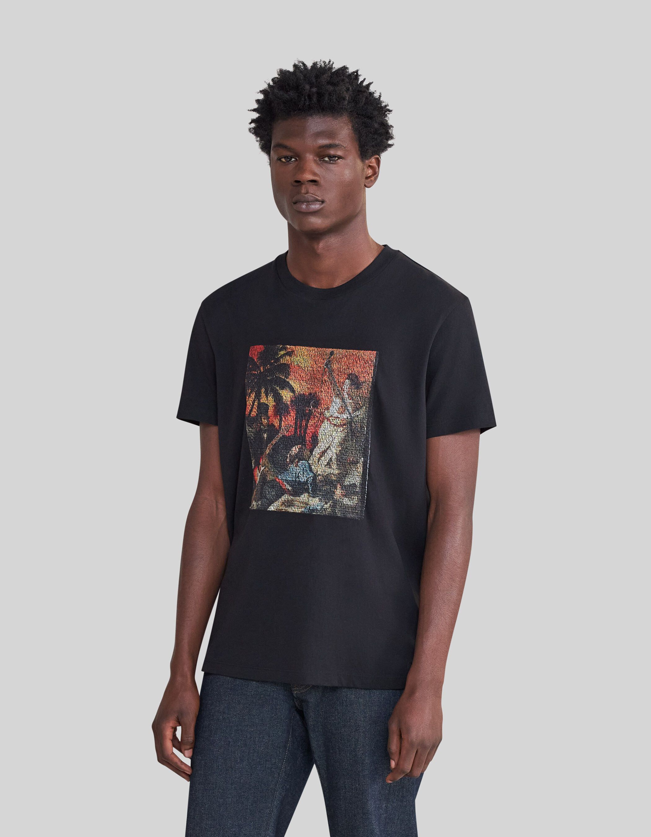 Zwart T shirt arty rock opdruk geborduurd Heren