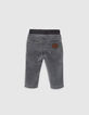 Grijze jeans print en ribboord in taille babyjongens-3